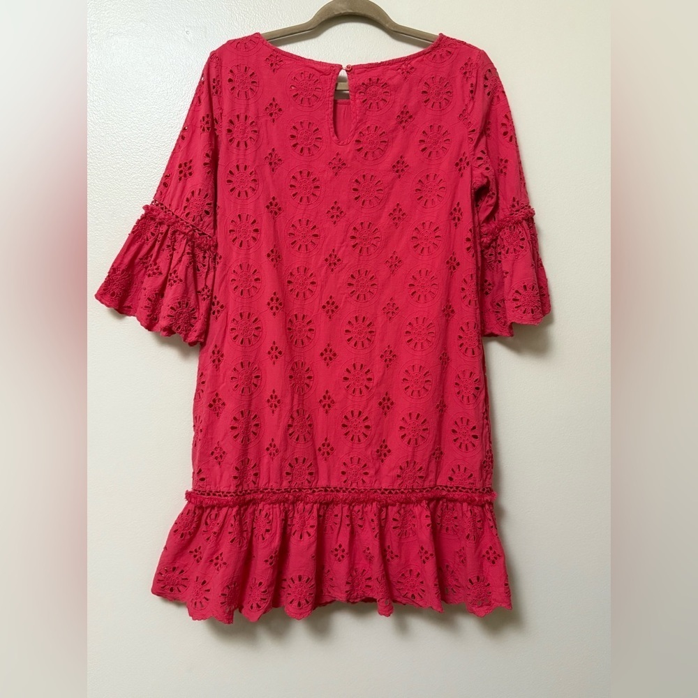 Anthropologie Eyelet Ruffle Dress with beaded sleeve and pockets - Picture 2 of 13